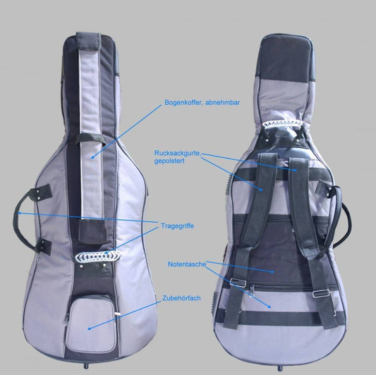 Erstklassige Cellotasche "Vincenzo" 20 mm, grau-schwarz, Gr. 4/4