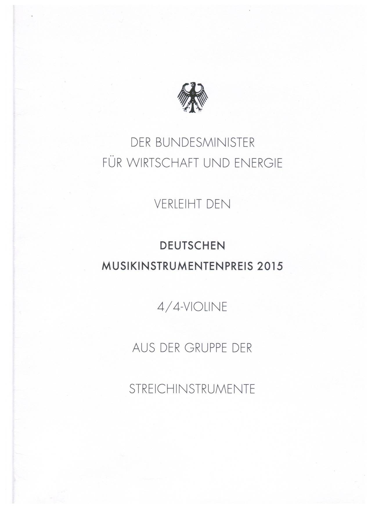 Carbonvioline "Design Line" Deutscher Musikinstrumentenpreis 2015